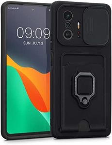 kwmobile Cover Compatibile con Xiaomi 11T / 11T Pro - Custodia Magnetica con Protezione Fotocamera Scorrevole Anello Porta Carte nero