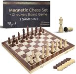 Wooden Magnetic Chess Set | 15 Inch Foldable Chess Board - 2 Extra Queens - Magnetic Chess Game with Storage | Chess Sets for Adults | Handmade Portable Travel Chess Set for Kids & Beginners