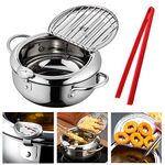 Hvanam Deep Fryer Pot With Oil Drop Tray Basket And Oil Thermometer Japanese-Style Tempura Non-Stick Fryers, For The Home Fry Chicken Chips Fish And Shrimp(304 Stainless Steel 3.4L With Food Tongs)