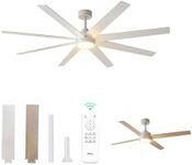 TCL 72 Inch Large Ceiling Fans with Lights and Remote, Quiet Modern Ceiling Fan, 3 CCT Dimmable Remember LED Reversible 8 Dual Side Blades for Living Room Patio Garage (white, 72)