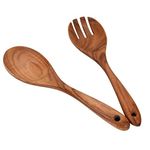 Wooden Acacia Salad Servers 10-inch, Set of 2, Salad Spoon and Fork Set, Hand Carved Wooden Utensils for Serving Salad