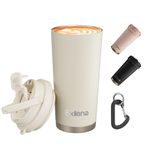 Exllena Travel Mug - Insulated Coffee Cup 500ml with 3-in-1 Lid - 100% Leakproof Coffee Mug with Handle and Clip Perfect for Travel, Office, and Outdoor Activities...(Beige)