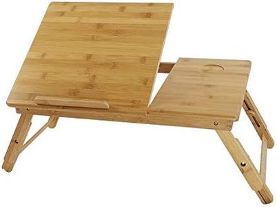 KKTONER Laptop Stand Lap Desk Table with Adjustable Leg 100% Bamboo Foldable Breakfast Serving Bed Tray