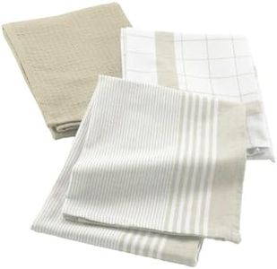 Douceur d'Intérieur, 3 Torchons (50 x 70 cm) Vibrato Lin, Coton Tissé Nid d'abeille