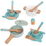 Toy Kitchen Accessories, Wooden Pots and Pans Playset, Role Play Cookware Set, Pretend Play Cooking Simulation Educational Toys for Boys and Girls 3 4 5 6 7 8 Year Olds