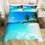 Erosebridal Ocean Duvet Cover Summer Beach Decor Hawaiian Vacation Style Bedding Set Palm Trees Tropical Nature Sea Theme Home Decor Comforter Cover Set, 1 Duvet Cover with 2 Pillow Cases King Size