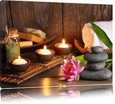 Pixxprint Candles with zen stones and water lily canvas,huge Pictures completely framed with stretcher, Art print on wall picture with frame, size: 60x40 cm