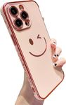 Facweek Compatible with iPhone 13 Case for Women Girls, Fancy Happy Wink Face Gold Electroplated Cell Phone Case, Camera Protection Anti-Shock Anti-Fall Silicone Cover Case 6.1 Inch - Pink