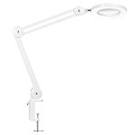 Beyamz LED Magnifying Lamp, Heavy-Duty Workplace Desk Lamp, 125 mm 5-Diopter Glass Lens with 3-Color-Mode Dimmable Lights for Beauticians, Hobbies, Reading, etc.