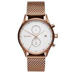 MVMT Men's Voyager Analog Watch with Dual Time Zones, White / Rose Gold Mesh, 42 mm