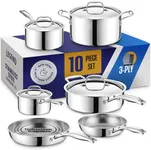 LEGEND COOKWARE 3 Ply Stainless Steel Pots and Pans Set | 10-Piece, Induction, Non-Toxic, Oven Safe | Best 18/0 Full Clad | Premium Kitchen Cooking, Professional Chef Quality | PFOA, PTFE & PFOS Free