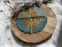 Artlia Resin Coasters - Dining Table Triangle Coasters Set of 4, (4'' Diameter) Ideal for Gifting (Birthdays, Anniversaries, Weddings), Enhancing Home Decor,Handcrafted Coasters (Metalic Blue)