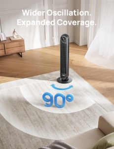 DREO Silent Tower Fan, 8-Speed Bladeless Floor Fan – Remote, 90° Oscillation, Black