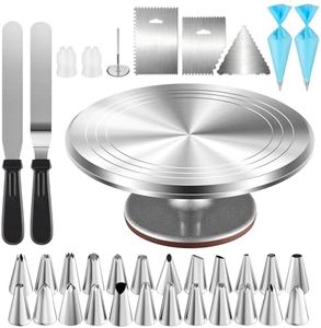 Cake Decorating Kit 35 Pieces - 24 Piping Tips Set with 12 Inch Turntable, Reusable Pastry Bag, Icing Spatula, Scraper, Couplers - Baking Tools for Beginners, Professional Cake Decorating Supplies