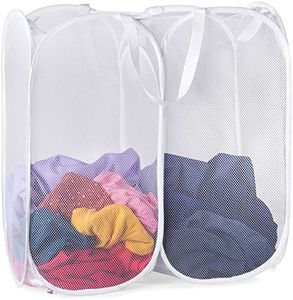 Handy Laundry Mesh Popup Hamper - Two Compartments, Collapsible for Storage and Easy to Open. Folding Pop-Up Clothes are Great for The Kids Room, College Dorm or Travel. (White)