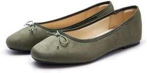 AFEETSING Women's Round Toe Ballet Flats Comfortable Bow Dressy Flats Shoes for Women, A-olive Green, 9