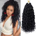 EFFGOCO 18 Inch Goddess Locs Crochet Hair 7 Packs Faux Locs Crochet Braids 16 Strands/Pack Black Soft Locs Crochet Hair Pre Looped River Locs Crochet Hair Extensions for Women (18Inch, 1B#)