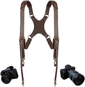 4J LEDR Camera Strap,Dual Shoulder Leather Harness for Photographer,Leather Dual Camera Shoulder Strap for 2 Cameras Carrying for Men&Women, Multi Camera Gear for DSLR/SLR Strap,Quick Release (BROWN)