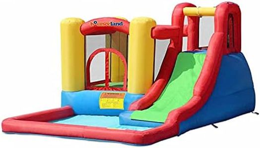 Bounceland Jump and Splash Adventure Bounce House or Water Slide All in one, Large Pool, Fun Bouncing Area with Basketball Hoop, Long Slide with Climbing Wall, UL Certified Blower Included