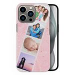 Personalised Apple IPhone Case with Pink Marble Pattern, For IPhone 15, 14, Pro, Max, Mini, Plus 13, 12, 11, X, XS, XR, SE. Add up to 4 Photos, Custom Pink Photo Phone Case