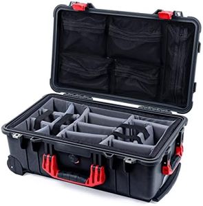 Pelican Color Case Black & Red Pelican 1510 Case with Grey Dividers & mesh lid Organizer. Carry-on on Size.