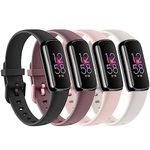 4 PACK Sport Bands Compatible with Fitbit Luxe Bands for Women Men, Soft Silicone Replacement Sport Straps Wristbands for Fitbit Luxe Fitness and Wellness Tracker (Smoke Violet/Light Pink/Starlight/Black,Small)