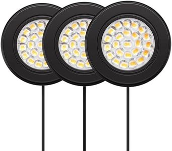 GETINLIGHT 2.5" Wide 3000K Dimmable LED Puck Lights Kit, Plug-in Installation with Recessed or Surface Mounted, Black Finish Over Metal Construction, Set of 3, IN-0113-3-BK