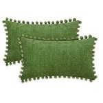 CaliTime Throw Pillow Cases Pack of 2 Cozy Solid Dyed Soft Chenille Cushion Covers with Pom Poms for Couch Sofa Home Decoration 30cm x 50cm Forest Green