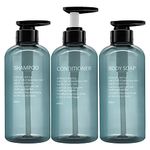 3 Pack Refillable Shampoo and Conditioner Bottles, 500ml Plastic Empty Shampoo Conditioner Dispenser for shower, Shampoo Bottle Pump Dispenser for Bathroom or Hotel