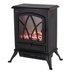 Warmlite WL46018 Stirling Portable Electric Fire Stove Heater with Realistic LED Flame Effect, Adjustable Thermostat, Overheat Protection, 2000W, Black