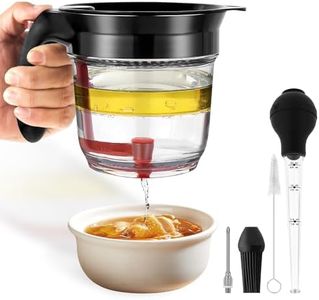 Fat Separator with Bottom Release Meat Baster Syringe Set, 4 Cup/1 Litre Capacity, Oil Separator for Cooking Kitchen Gadget 33.81 oz Gravy Separators for Cooking with Oil Strainer