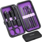 Glamne Manicure Set Nail Clippers Kit Professional Stainless Steel Nail Care Tools with Leather Travel Case 10 in 1 Purple