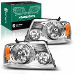 YHTAUTO 2 PCs Headlights Assembly Fits 2004-2008 Ford F-150, 2006-2008 Lincoln Mark LT, Driver & Passenger Side Head Lights Lamps Clear Lens Chrome Housing Micro-prism Reflector Headlamps DOT Approved