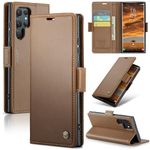 Taneny Samsung Galaxy S24 Ultra Case, RFID Blocking Flip PU Leather Wallet, Magnetic Closure, Card Holder, Kickstand, Shockproof, Brown