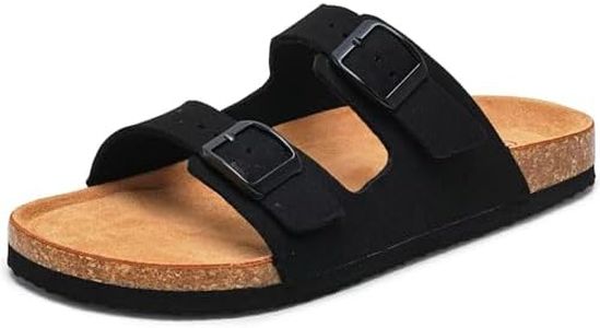 Torotto Kids Sandals Boys Girls Slide Summer Non-slip Cork Glitter Toddler Slippers with Adjustable Straps for Indoor & Outdoor(Soft Black-35)