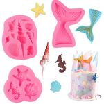 Gyxcelc Mermaid Silicone Mould Shell Conch Mermaid Tail Seahorse Starfish Fondant Cake Moulds Silicone Baking Molds Tools for DIY Cake Decorating Chocolate Candy Soap,3PCS