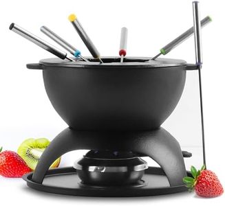 Artestia 5-Cup Cast Iron Fondue Pot for Chocolate, Cheese Fondue Pot with 6 Colored Forks for Fondue Party, 4-6 Person, Black