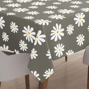 Encasa XO Tovaglia stampata 140x180 cm per 4 to 6 Seater Tavolo da pranzo, 100% cotone, lavabile in lavatrice, resistente, rettangolare, per la casa, ristorante, banchetto - Daisy Grey
