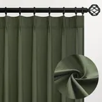 Topfinel Olive Green Pinch Pleated Linen Curtains 100 Inch Length 2 Panels for Living Room Bedroom Semi Sheer Window Curtain Boho Neutral Back Tab Pinch Pleat Drape with Hooks 100 Inches Long