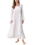 Women's Knit Floral Long Sleeve Cotton Nightgown Button Front Long House Dress with Pokcets (Vintage Rose, M)