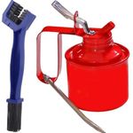 Oil Can Multi Purpose Lubricator - 1/2 Pint Lubricant Oil Can with Lever Pump Body and 15cm Nozzle for Car/Bike/Kitchen/Sewing Machine Manual Sprayer (red)+ chain cleaning brushes