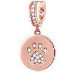 Rose Gold Puppy Paw Print Charms, fits Pandora Animal Bracelet, 925 Sterling Silver Pave Dog Mom Pawprint CZ Pendant, Always in My Heart Beads, for Pet Lover/Mothers Day/Birthday Gifts