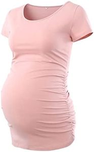 Liu & Qu Women's Maternity Classic Side Ruched T-Shirt Tops Mama Pregnancy Clothes Pink