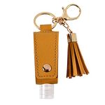 HSYHERE Multifunction Portable Empty Travel Bottle Keychain Hand Sanitizer Bottle Keychain, PU Leather Tassel Key Chains Car Key Ring +Refillable Containers for Toiletry Shampoo Lotion Soap -Yellow