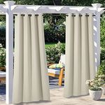 NICETOWN 2 Panels Weighted Patio Outdoor Curtains 95 inch Length, Home Fashion Microfiber Thermal Insulated Silver Stainless Steel Grommet Room Darkening Drapes for Terrace, Beige, W52 x L95