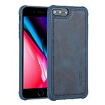 Molzar MAG Series iPhone 8 Plus/7 Plus/6 Plus Case with Faux Leather, Built-in Metal Plate for Magnetic Mount, Wireless Charging Support, Compatible with iPhone 8P/7P/6sP/6P, Blue