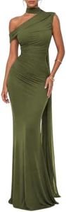 CurvySweet Isolde Women's One Shoulder Mesh Ribbon Ruched Formal Maxi Dress