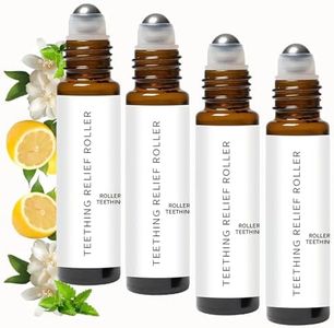 Teething Roller All Natural for Babies, Natural Gum Relief with Chamomile & Rose Oil, Gentle Massage Applicator for Soothing Infant Teething Pain, Essential Oil Massage Roller (4PCS, 10ML)