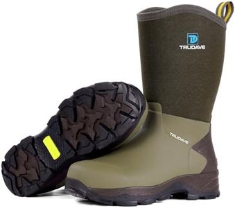 Trudave Rubber Boots for Men with Steel Shank, Waterproof Mid Calf Mens Rain Boots, 5.5mm Neoprene Insulated Mud Work Boots for Garden, Size 6-13 (Olive Green)