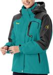 Rdruko Womens Waterproof Jacket Thermal Fleece Lined Windproof Outdoor Walking Hiking Skiing Snowboarding Winter Coat with Detachable Hood, Turquoise, XS